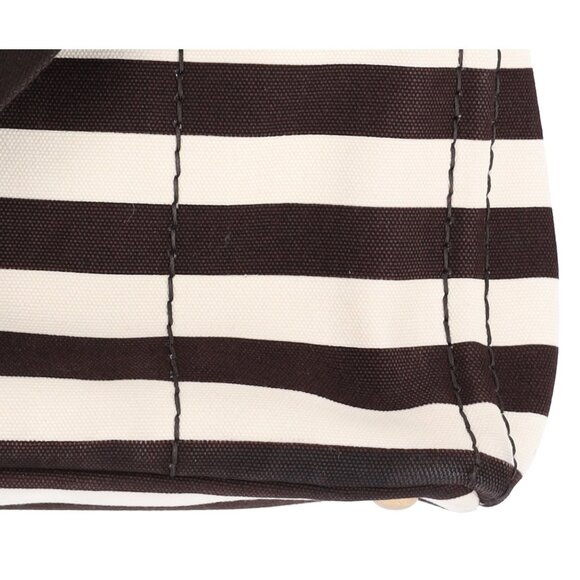 PRADA Canapa Large Canvas Tote Bag Brown White Stripe Shoulder Bag - Picture 12 of 16